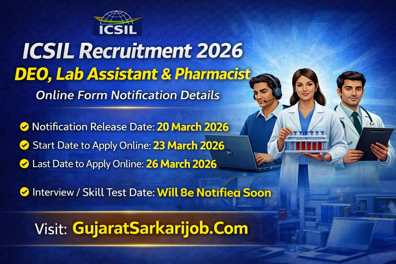 ICSIL Recruitment 2026 Official Notification for DEO and Pharmacist Jobs.