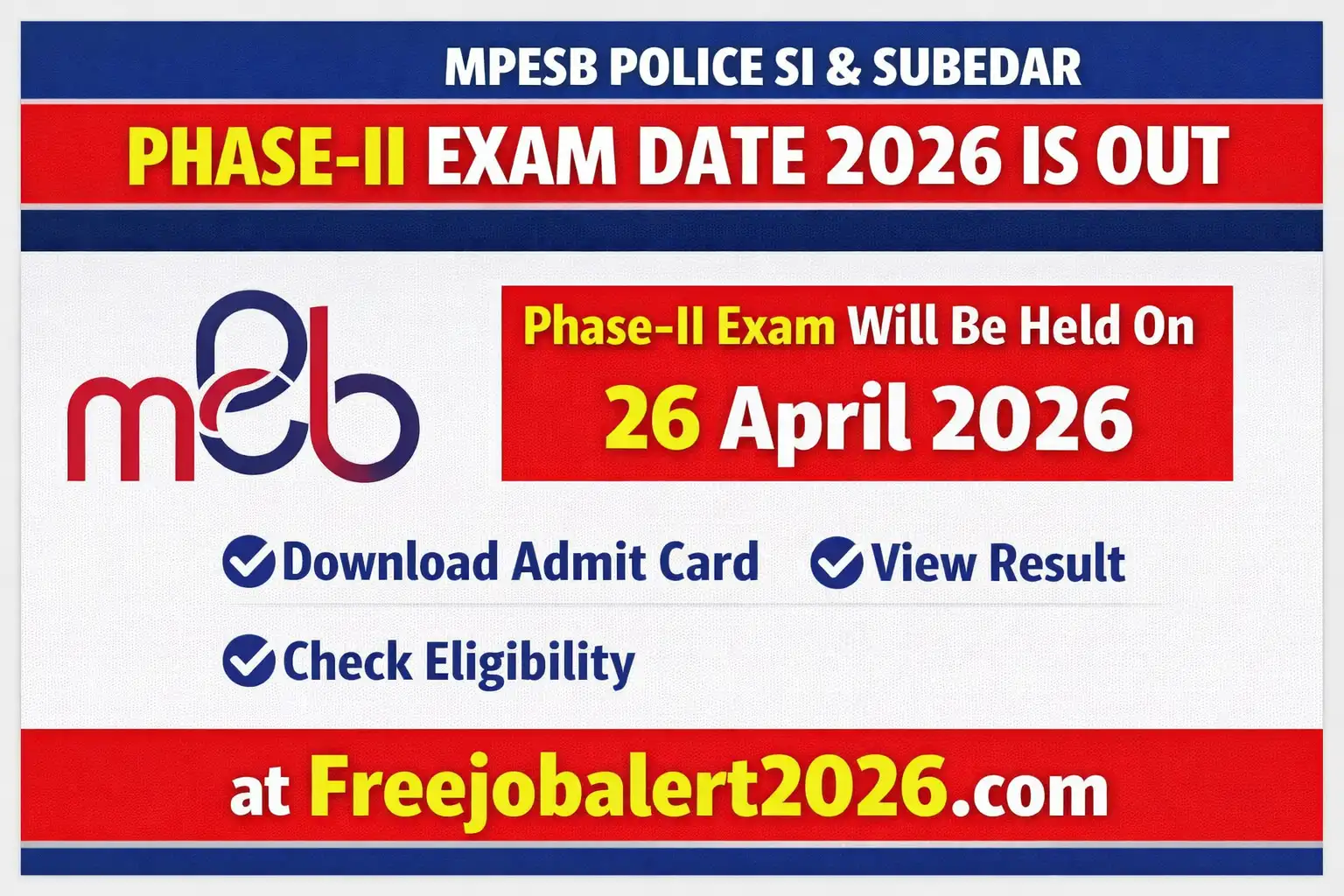 MPESB Police SI and Subedar Phase-II Exam Date 2026 Notification