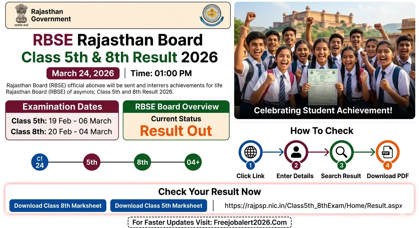 RBSE Rajasthan Board Class 5th and 8th Result 2026 Marksheet Link