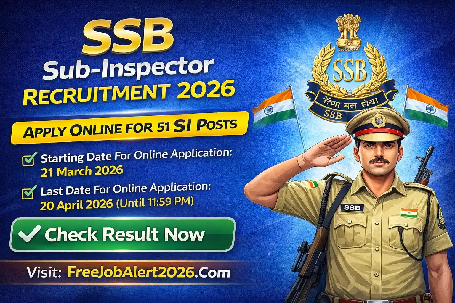 SSB Sub-Inspector Recruitment 2026 Notification For Communication, Pioneer, and Staff Nurse.