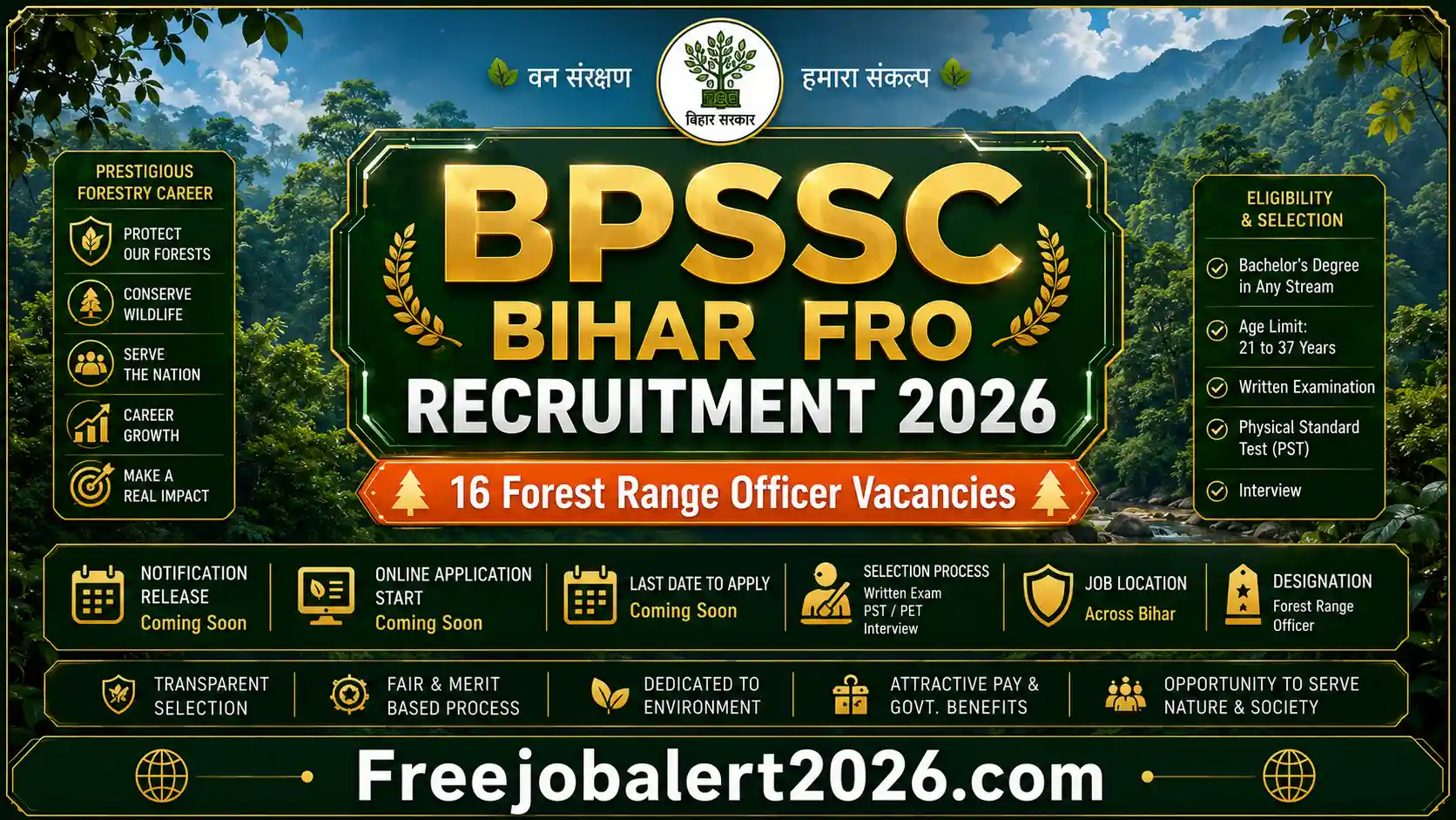 bpssc bihar forest range officer recruitment parameters showing schedule timelines registration fees category vacancies and physical structure criteria