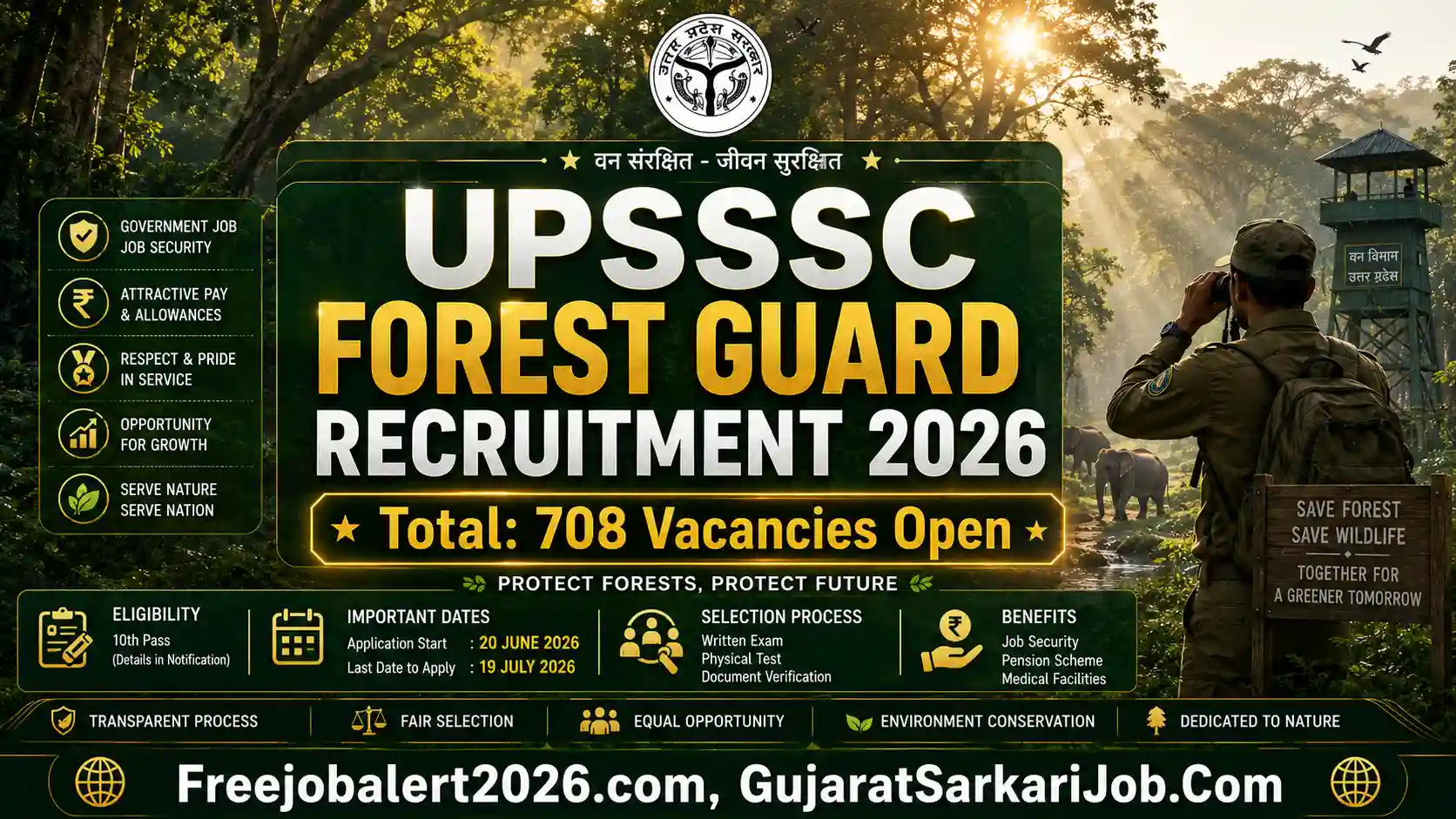 upsssc forest guard recruitment short details table showcasing registration deadlines application fee structures and age relaxation metrics